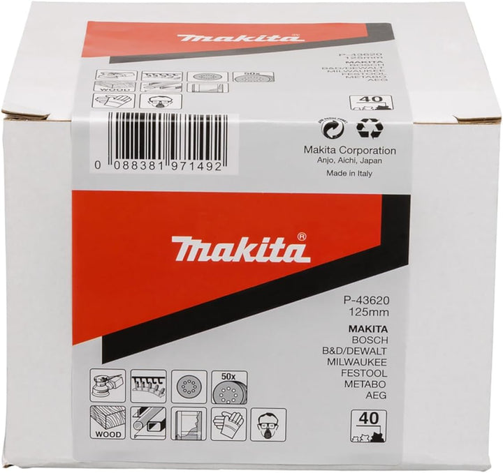 Makita Schleifpapier Klett, 125 mm, K40, 50 Stück, P-43620, 38 x 370 mm, 38 x 370 mm