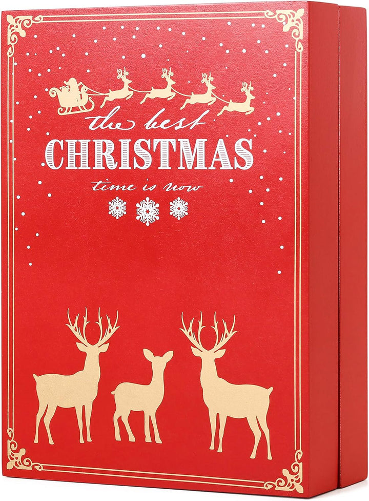 BRUBAKER Adventskalender aus Holz zum Befüllen - Rotes Weihnachtsbuch mit 24 Türchen - Wiederverwend