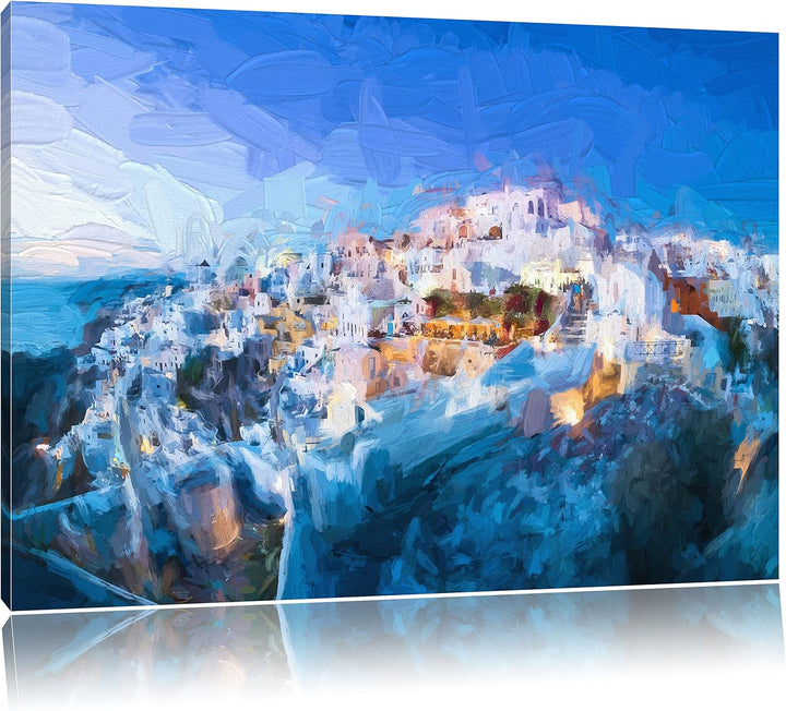 Pixxprint Oia Dorf Santorin als Leinwandbild/Grösse: 100x70 cm/Wandbild/Kunstdruck/fertig bespannt,