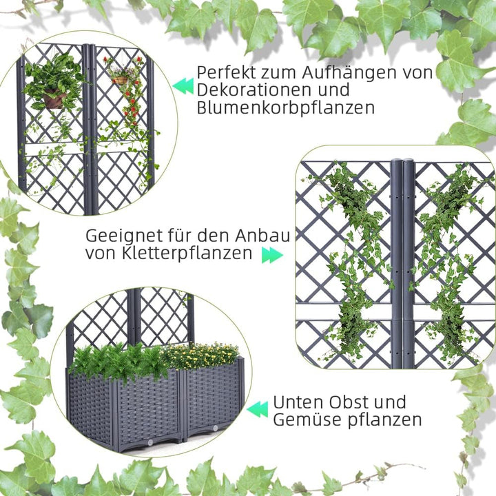 Mingone Pflanzgefäss mit Rankgitter Hochbeet Blumenkasten mit 2 Pflanzgefäss Wasserspeicher Balkonka