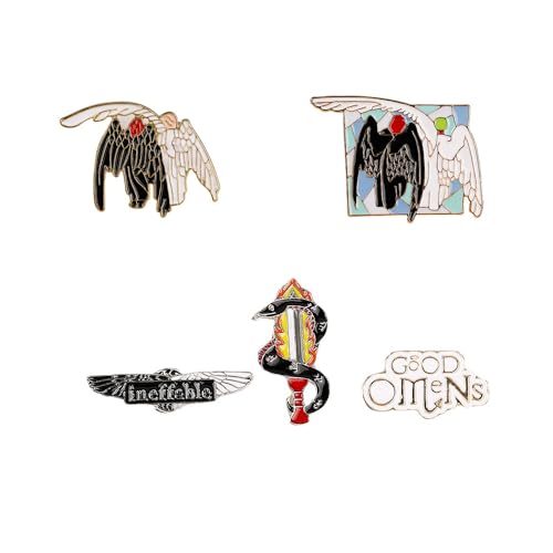 MayDee Good Omens Metall Abzeichen Accessoires Für Kleidung, 5 Stück Good Omens Fanfiction Badge Eng