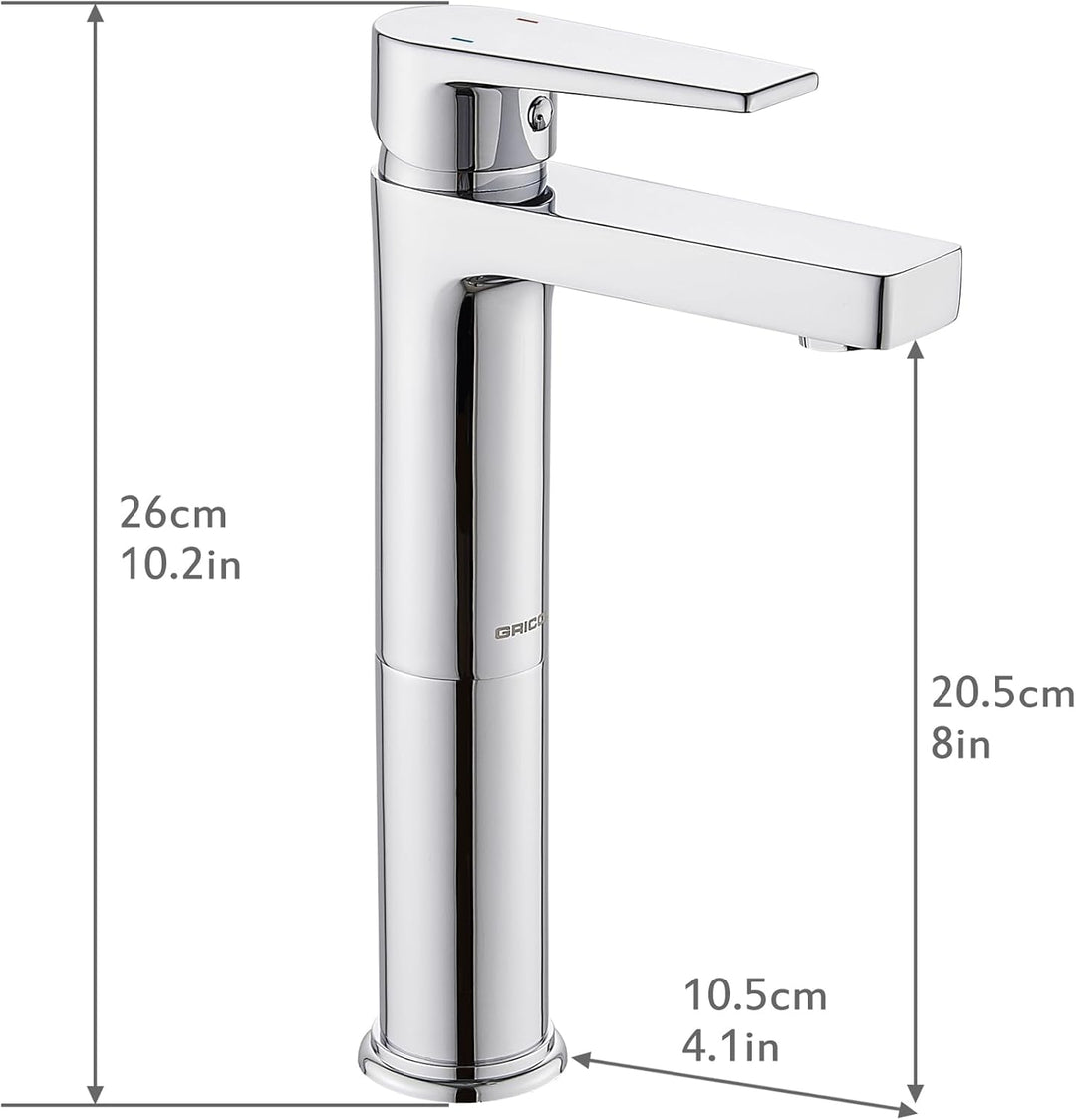 GRICOL Wasserhahn Bad Waschbecken Messing Mischbatterie Einhebelarmatur Badarmaturen Hoch Silber
