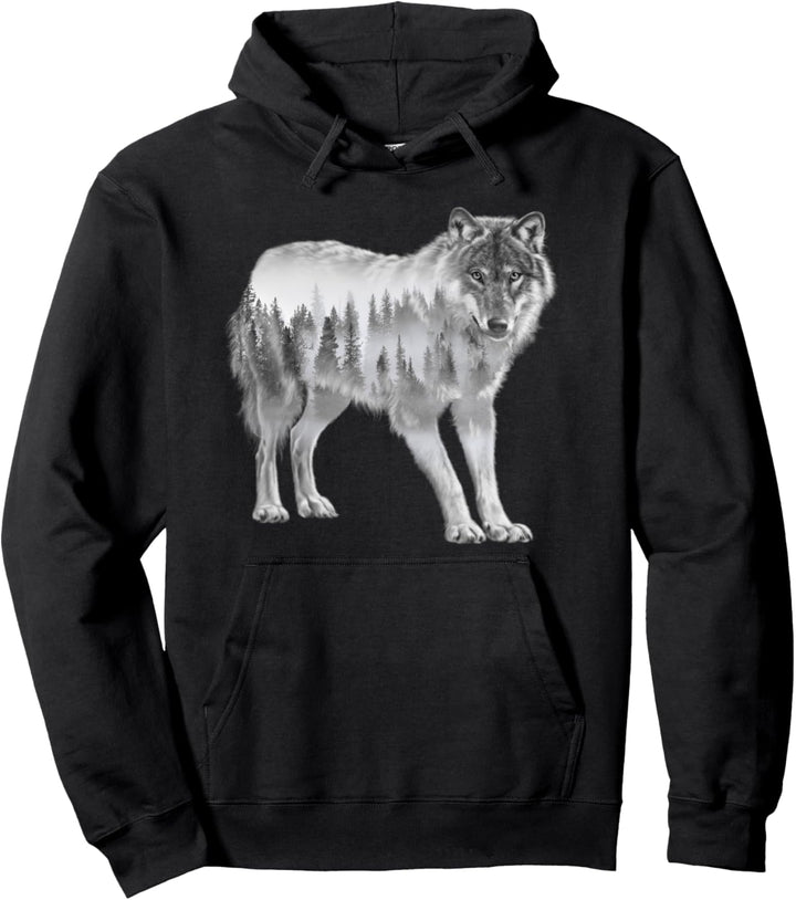 Wolfsilhouette Wölfe Wald Natur Designs Pullover Hoodie