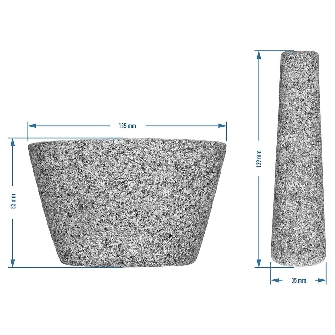 Mörser und Stössel aus Granit 13cm – Steinmörser | Küchenmörser | Mörser mit einem Stampfer