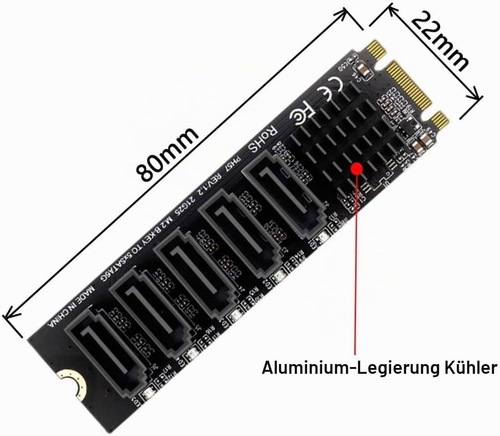 chenyang CY 2280 M.2 NGFF Key B+M SATA auf SATA 3.0 6Gbps 5 Ports PM Funktion Konverter Adapter JMB5