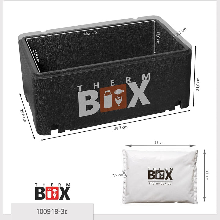 THERM BOX Profi Styroporbox 20BL mit 3X Kühlakku für Kühlbox 20L Innen: 45,7x25,8x17cm Transportbox