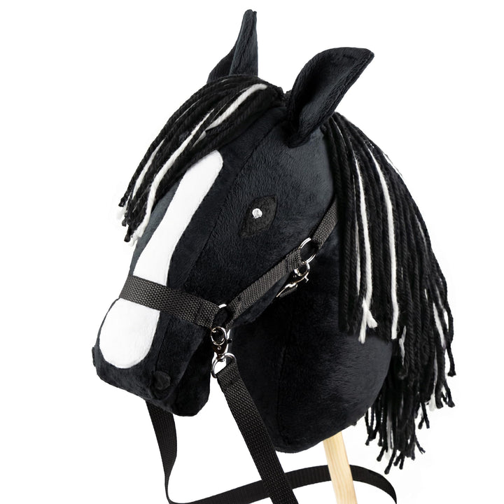 SKIPPI Hobby Horse Schwarz, A3 Steckenpferd mit Halfter und Zügeln im Set | Schwarzes Stockpferd mit