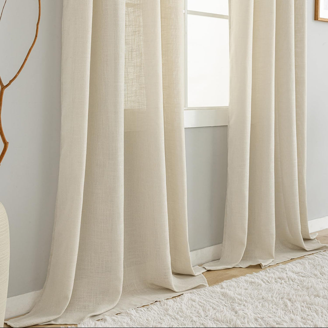 VOILYBIRD Natürliche Leinenstruktur Vorhänge mit Ösen Leinen Gardinen für Fenster Wohnzimmer (Beige,