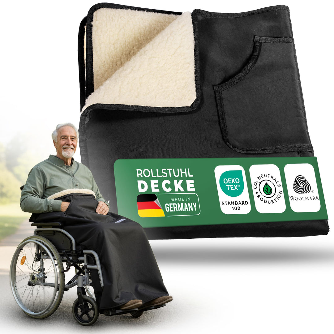 NOVALIV Schurwoll Kniedecke Outdoor Rollstuhl - Warme Beindecke mit wasserabweisender Oberseite - Sc