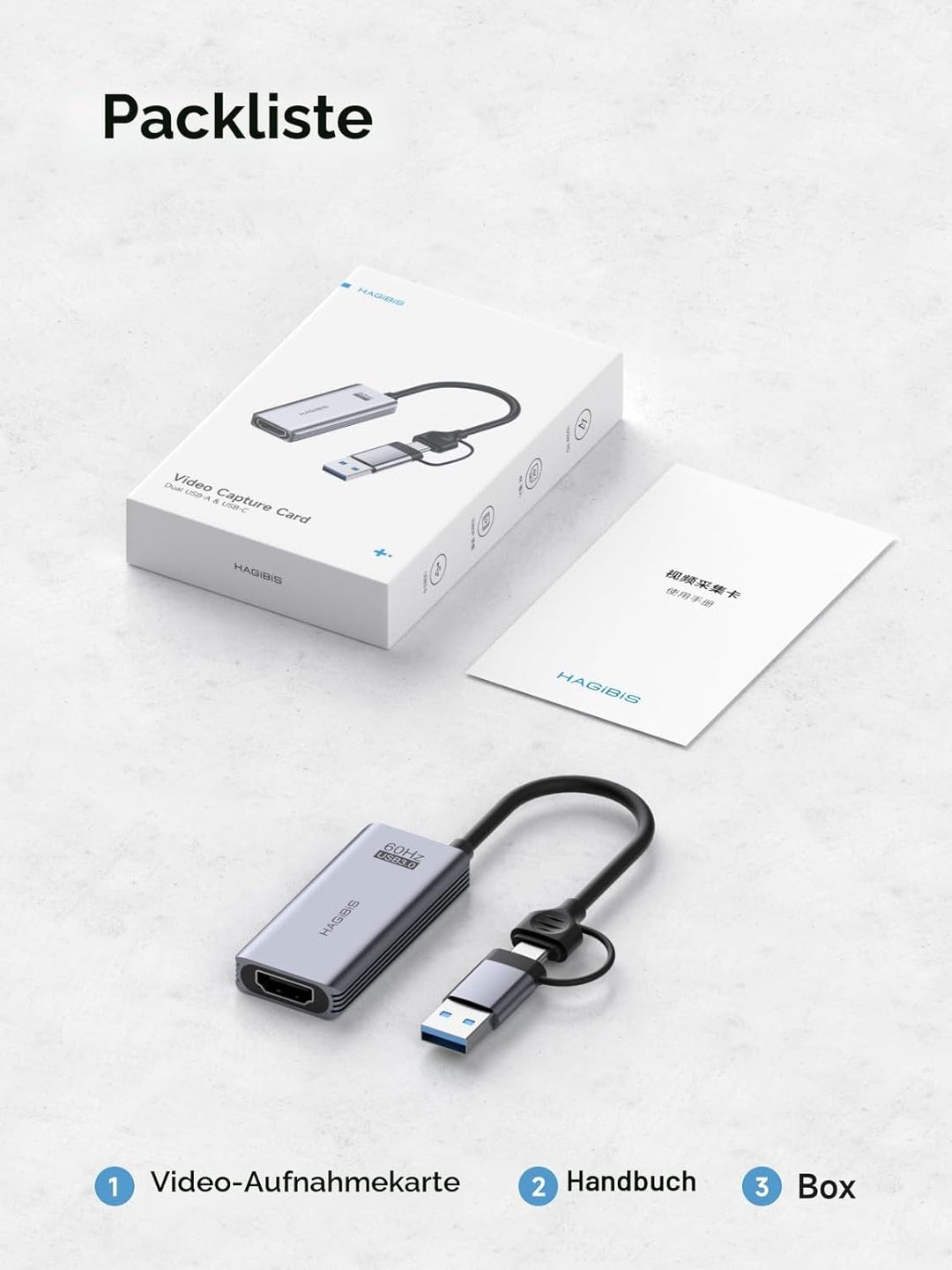 Hagibis USB 3.0 Video Capture Card with 100W PD HDMI to USB/USB C 1080P HD 60fps Live and Record Vid
