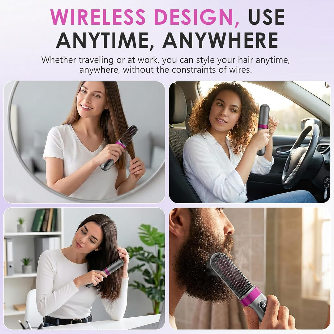 Tragbare Glättungsbürste für Haarstyling, Bwaliffury Kabellose Glättbürste, 4000mAh Wiederaufladbare