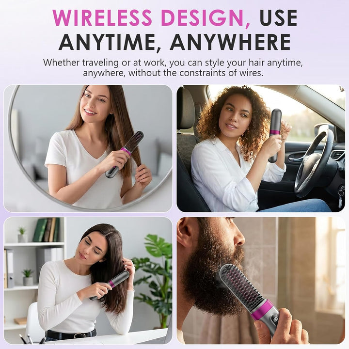 Tragbare Glättungsbürste für Haarstyling, Bwaliffury Kabellose Glättbürste, 4000mAh Wiederaufladbare