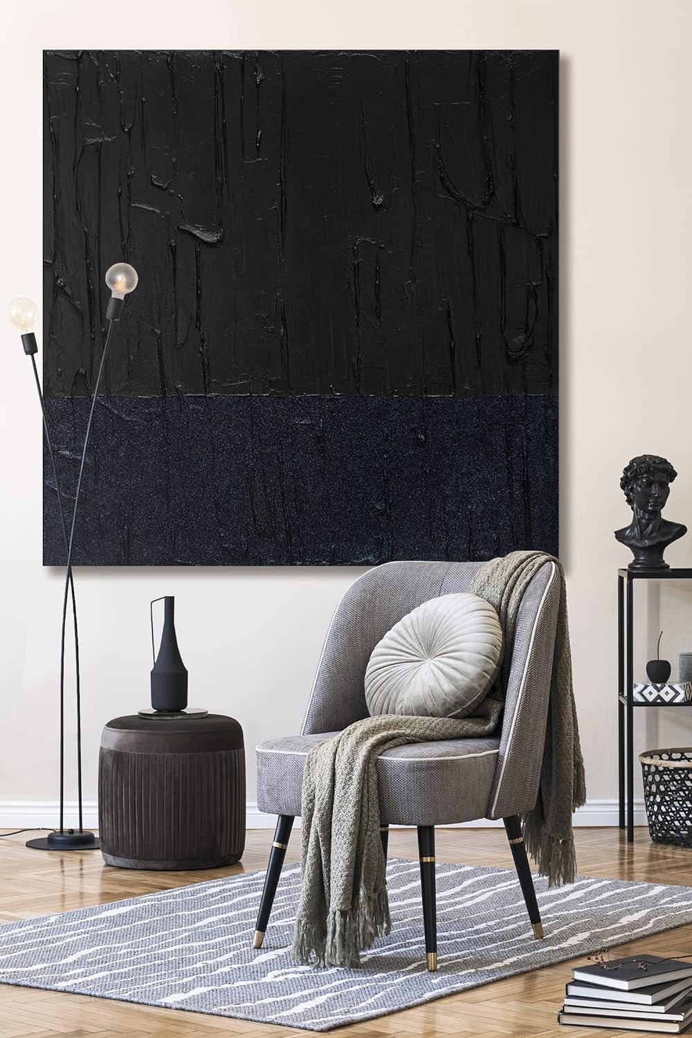 YS-Art Abstrakt Acryl Gemälde auf Leinwand Dunkles Samt handgemalt Wandbilder Wohnzimmer modern Wohn