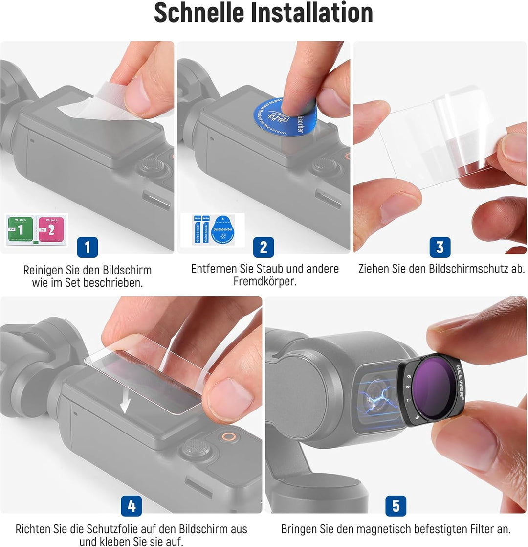 NEEWER Variabler ND Filter Kompatibel mit DJI Osmo Pocket 3 Creator Combo Zubehör, magnetischer ND64