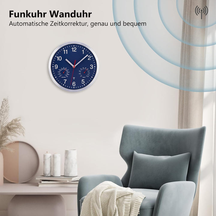 25cm Funkuhr Wanduhr Ohne TickgeräUsche Lautlos Quarz Batterie Betriebene Gross Wanduhr Einfach zu L