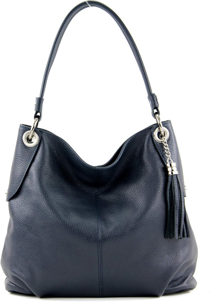 modamoda de T185 Damen Leder Schultertasche, handmade in Italy Dunkelblau, Dunkelblau