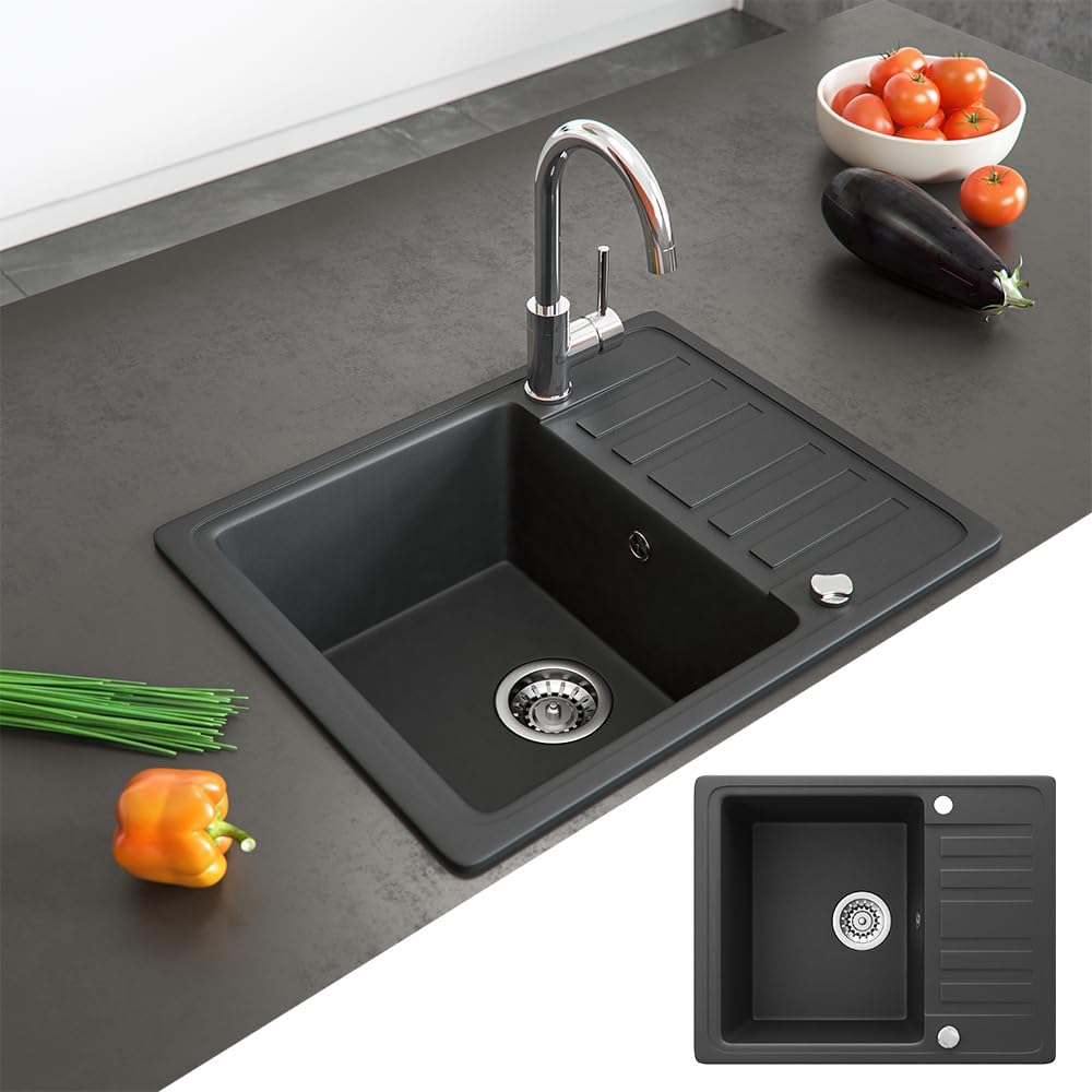 Bergström Spülbecken, Schwarz, 58 x 46 cm mit Trockenplatz, Schwarz