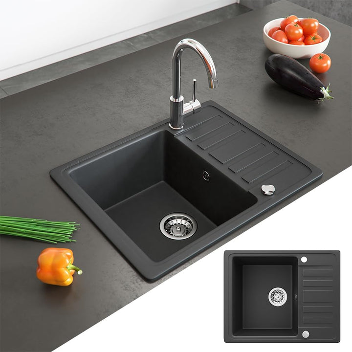 Bergström Spülbecken, Schwarz, 58 x 46 cm mit Trockenplatz, Schwarz