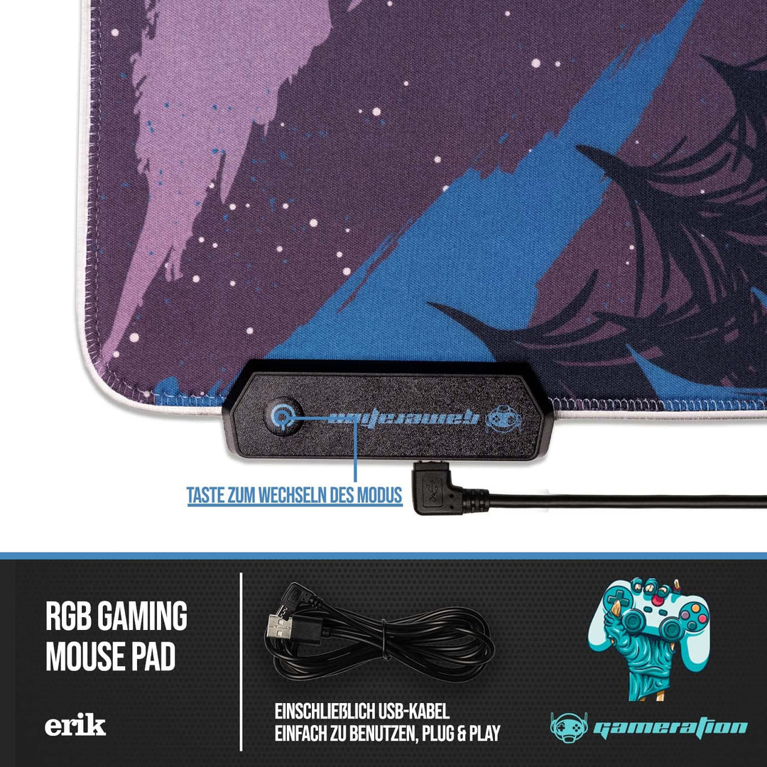 Grupo Erik Gaming Mauspad XXL Gaming Mauspad LED Gaming Led Mousepad XXL rutschfest und Wasserabweis