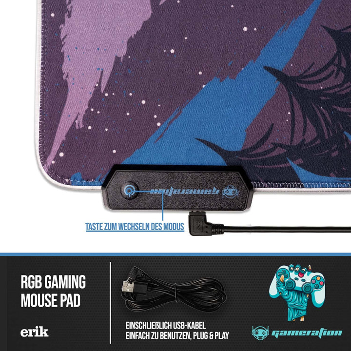 Grupo Erik Gaming Mauspad XXL Gaming Mauspad LED Gaming Led Mousepad XXL rutschfest und Wasserabweis