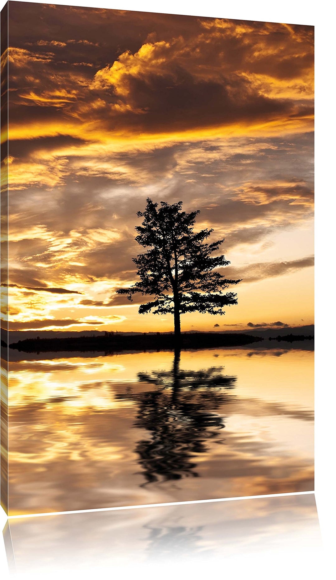 Pixxprint Insel im Meer Baum Sonnenaufgang Steine, Format: 100x70 auf Leinwand, 100x70