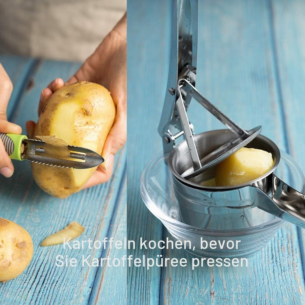 Kartoffelpresse aus Edelstahl, Spätzlepresse Kartoffelstampfer Set für Kartoffelpüree, Obstsäfte, Ge