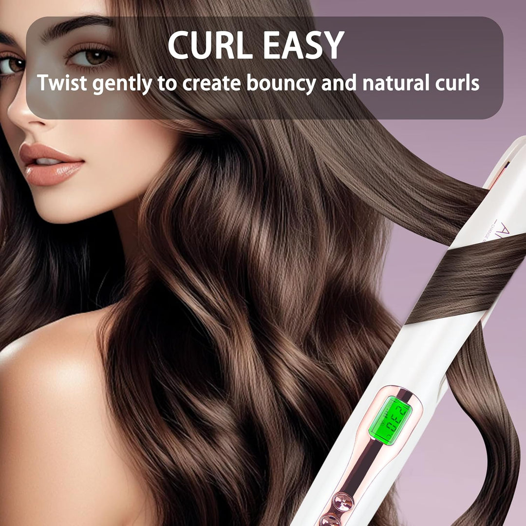 ANGENIL Pro Twist Haarglätter für Damen, Keramik-Glätteisen und Lockenstab 2-in-1, Haarglätter mit D