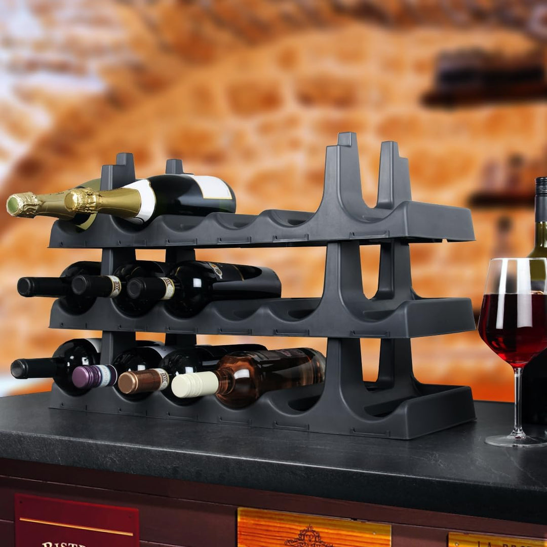 Stimo Flaschenregal für 18 Flaschen stapelbar Weinregal erweiterbar Kunststoff Getränkeaufbewahrung