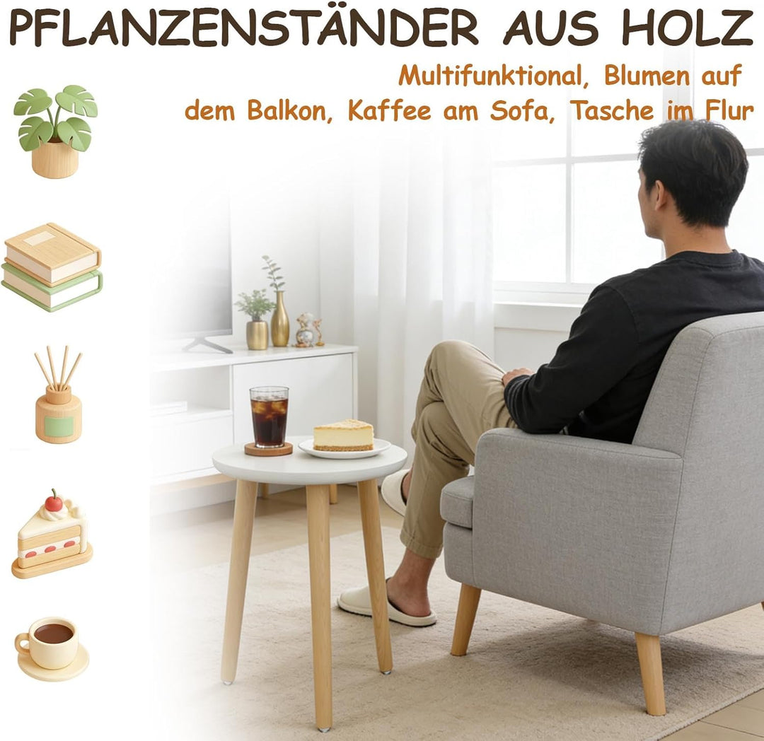 Pflanzenständer aus Holz, 28 x 42 cm Rund Blumenständer, Belastung Blumenhocker mit 3 Füssen, Deko H