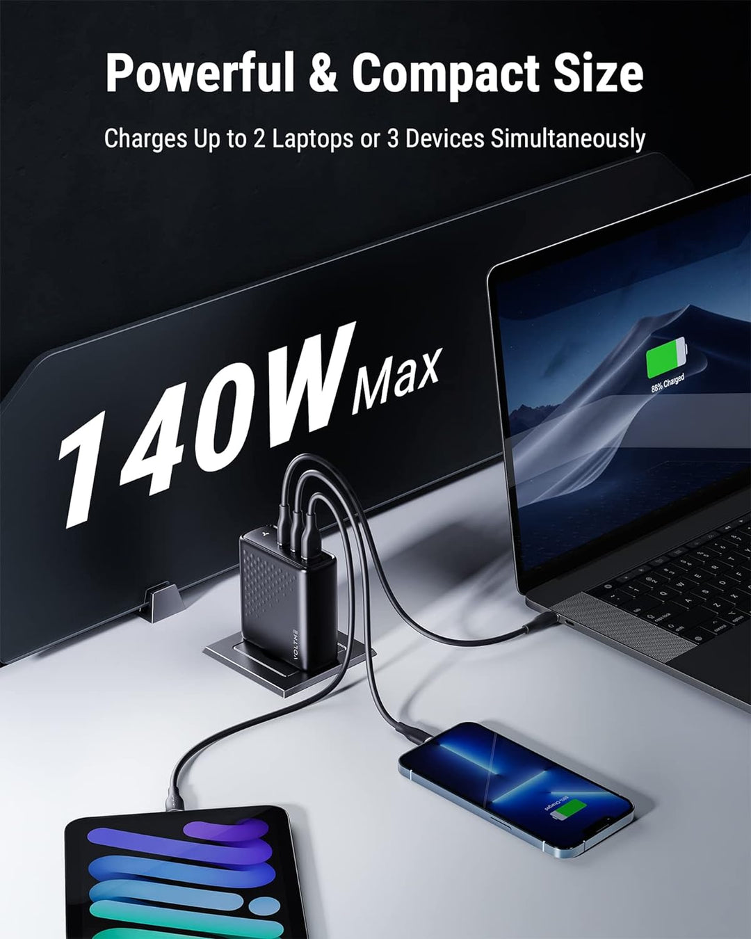 VOLTME 140W USB C Ladegerät PD3.1 & PPS Netzteil USB C, 3-Port Ladegerät GaN III Adapter Schnelllade