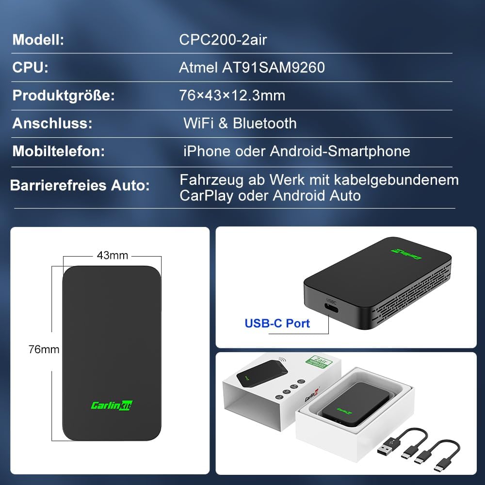 Carlinkit 5.0 2air CarPlay Wireless und Android Auto Wireless 2 in 1 Adapter,Automatische Verbindung