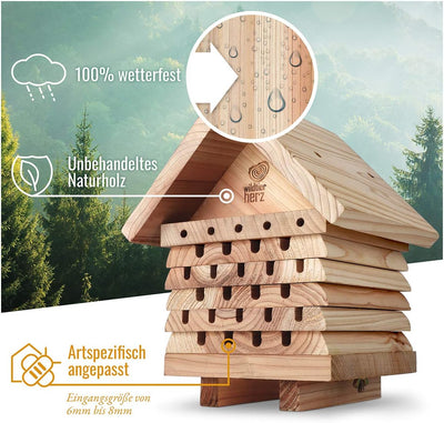 wildtier herz I Bienenhotel, schwere Ausführung aus verschraubtem Massiv-Holz, Nisthilfe für Wildbie