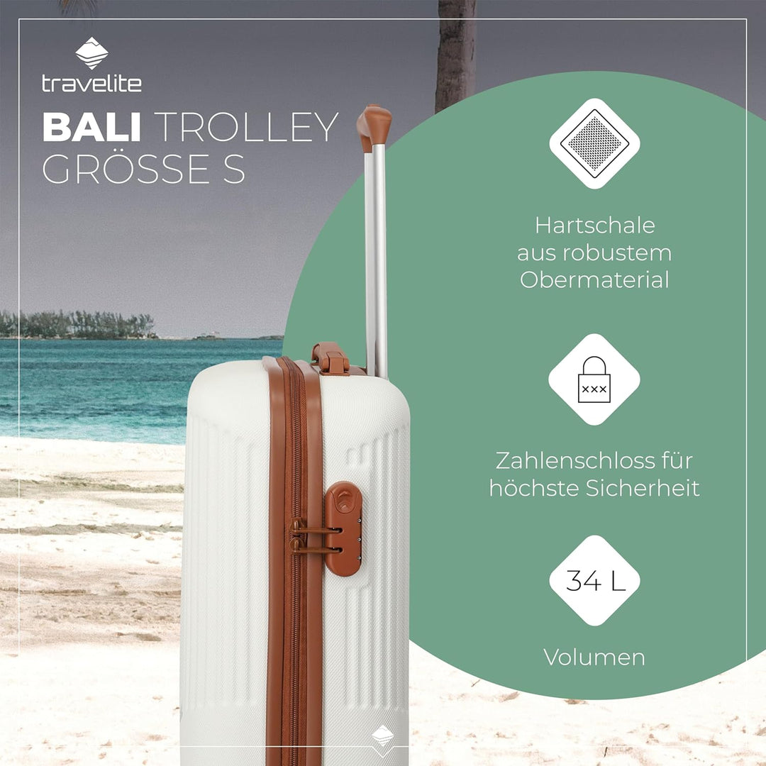 Travelite Handgepäck Trolley klein, Bali, 55x39x20 cm, 2,5 kg, Kratzfeste Hartschale, mit 4 Doppelro