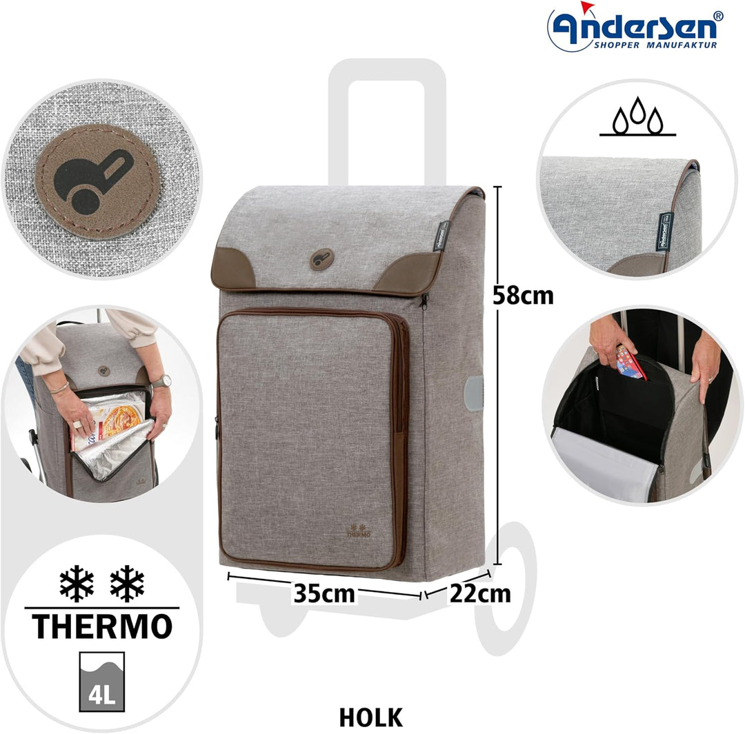 ANDERSEN Einkaufstrolley - Komfort Shopper Holk grau | mit Sitz, klappbar, aus Stahl, bis 50 kg - Ta