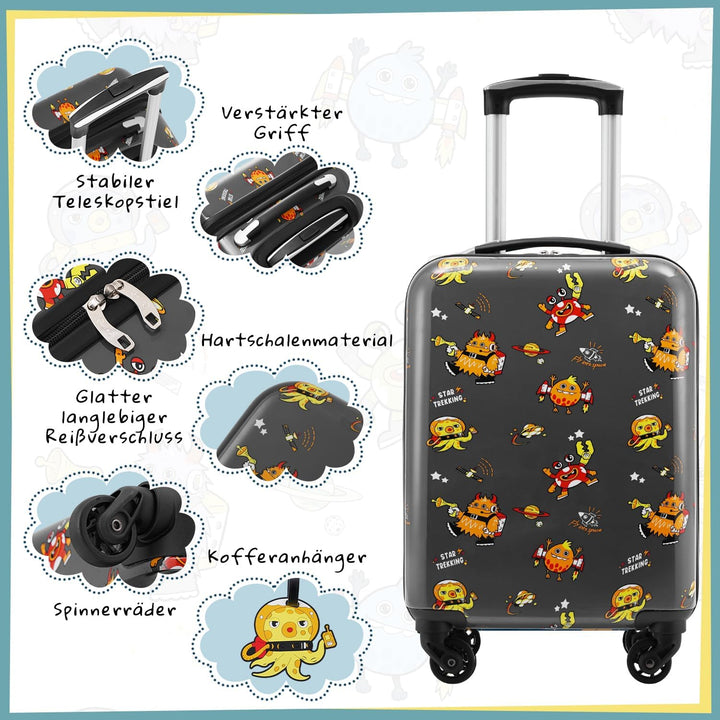 COOLIFE 5tlg Kinderkoffer mit Rucksack, Kindertrolley aus Kunststoff, Kindergepäck, Kinder Kofferset
