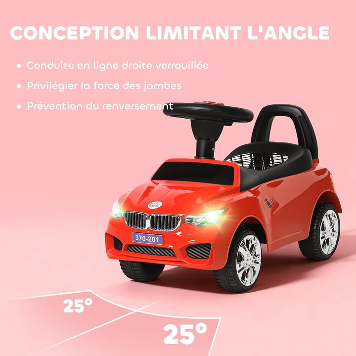 HOMCOM Kinderauto, Schiebefahrzeug mit Spielzeugkiste, Hupe, Scheinwerfer und Musik, fördert die Mot