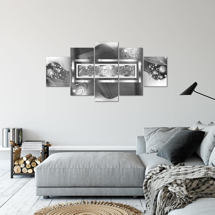 Runa Art Bild Wohnzimmer Schlafzimmer Abstrakt 5 Teilig Diamant Grau Silber Wandbilder auf Vlies Lei