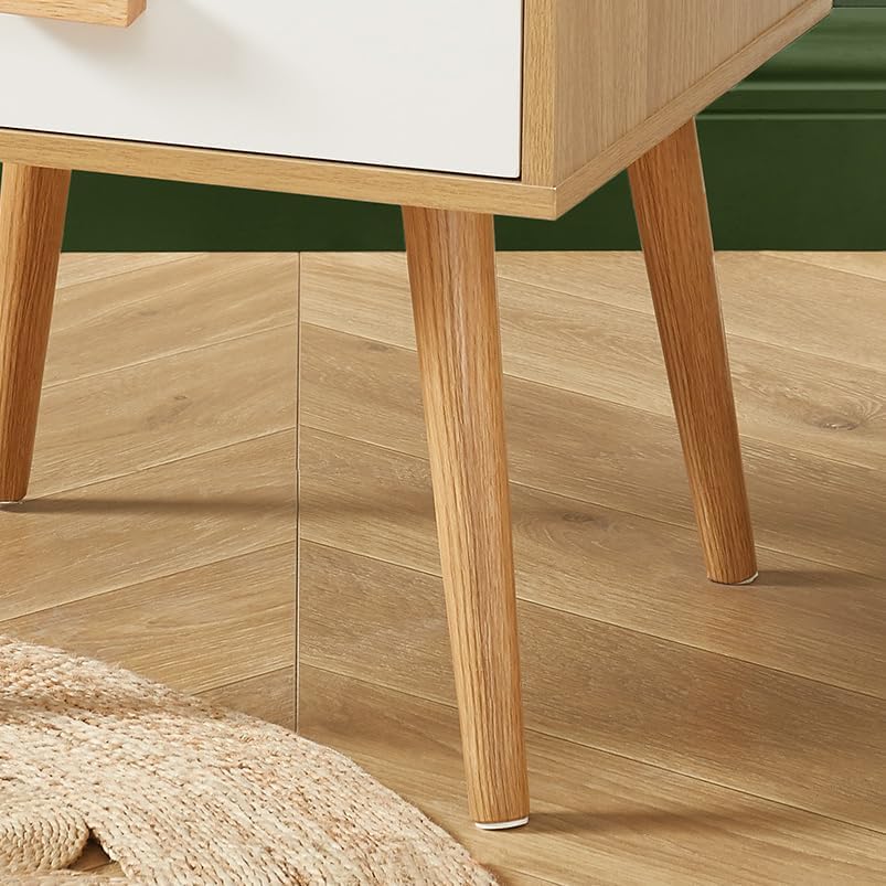 BAÏTA Nachttisch ULOS, Weiss und helles Holz Weiss und Helles Holz L40cm, Weiß und Helles Holz