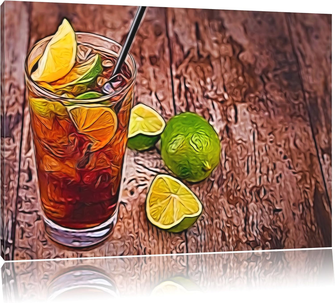 Cuba Libre mit Limetten Format: 100x70 auf Leinwand, XXL riesige Bilder fertig gerahmt mit Keilrahme