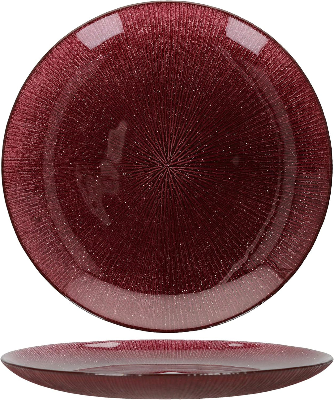 MamboCat 6er Set Suez Kuchenteller I Ø21,2cm I Dunkelroter Dessertteller aus Glas mit Relief & Glitz