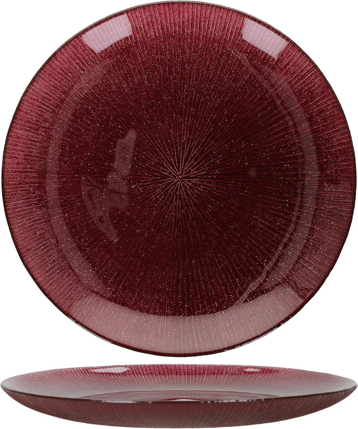 MamboCat 6er Set Suez Kuchenteller I Ø21,2cm I Dunkelroter Dessertteller aus Glas mit Relief & Glitz