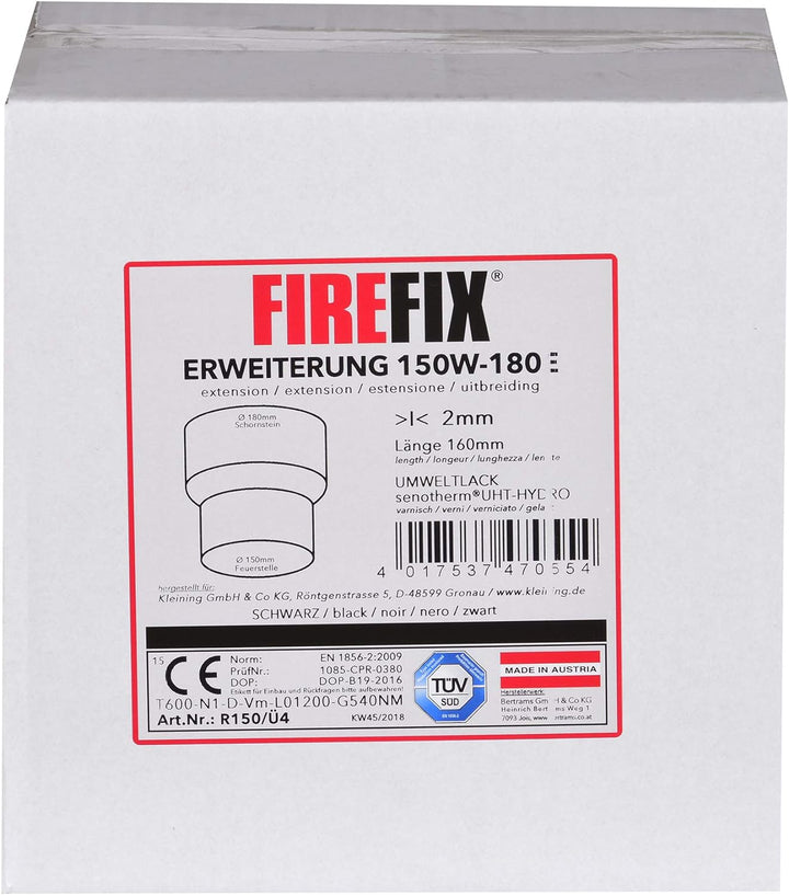FIREFIX R150/Ü4 Übergangsstück (Erweiterung) für 2 mm Starke Rauchrohre, schwarz lackiert, von 150 m