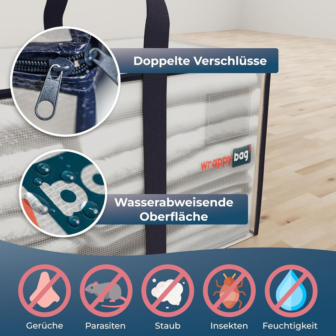 WRAPPYBAG im 4er-Pack Grosse Aufbewahrungstaschen aus transparentem Kunststoff – XXL-Tasche für Umzu