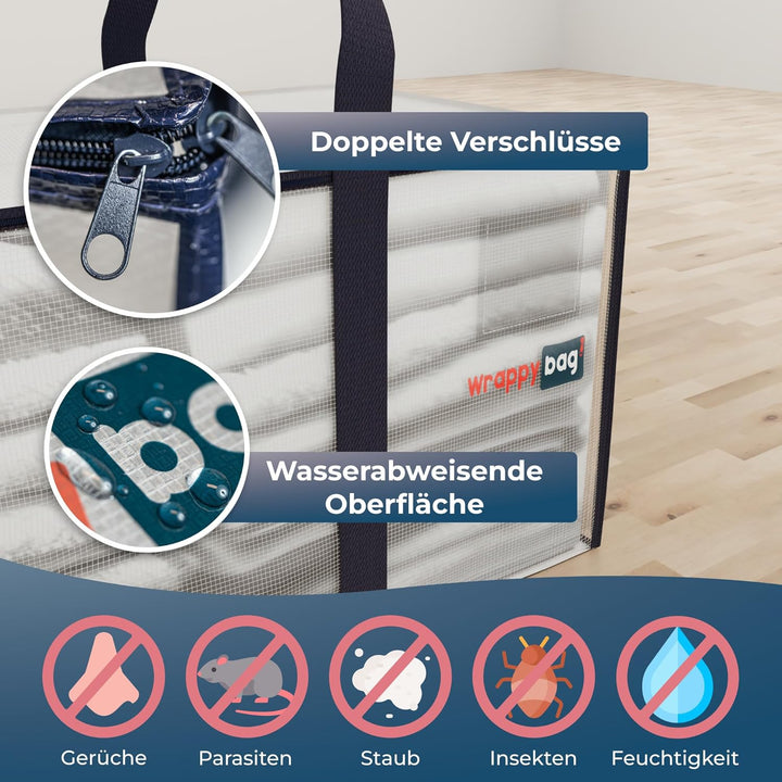WRAPPYBAG im 4er-Pack Grosse Aufbewahrungstaschen aus transparentem Kunststoff – XXL-Tasche für Umzu