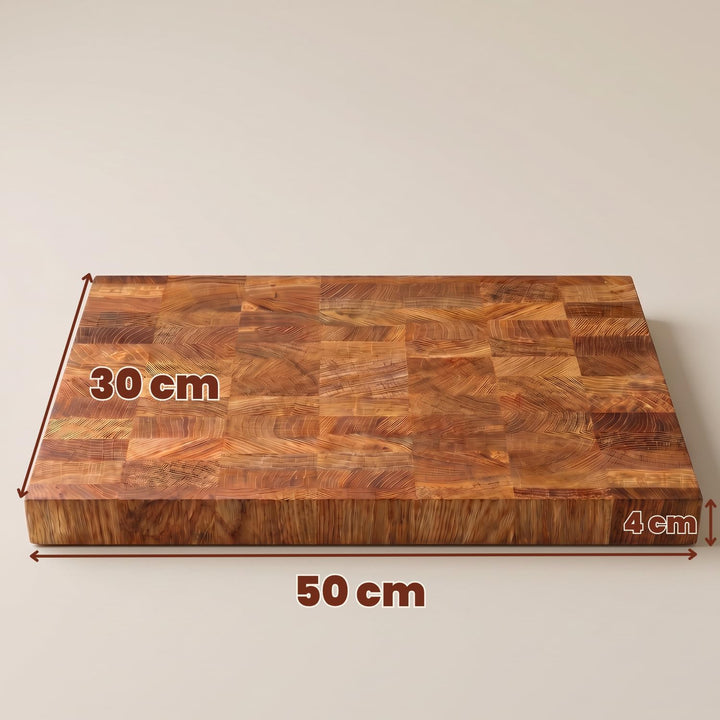 Premium Stirnholz Schneidebrett Eiche 50 x 30 x 4 cm schont die Messerklingen und sorgt für maximale