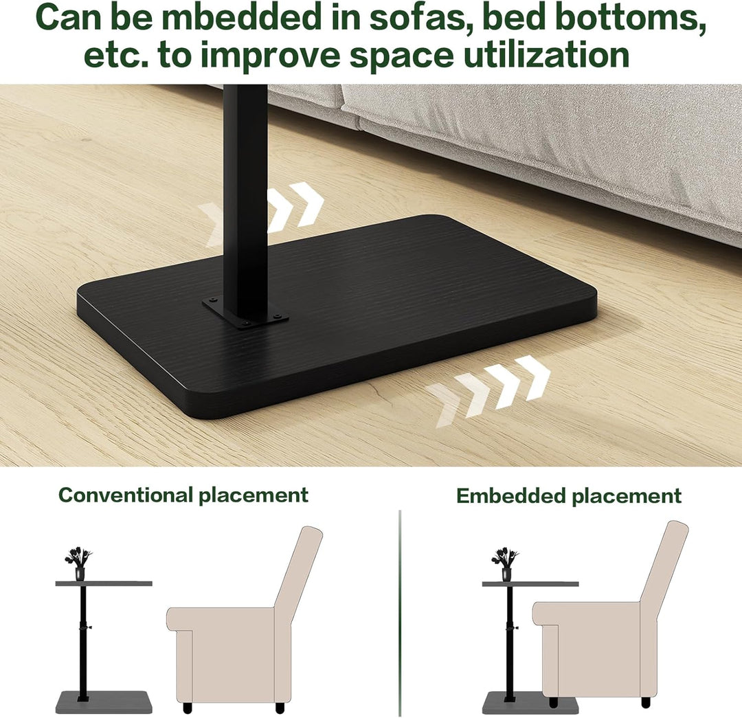 IBUYKE Beistelltisch C Form, 360° Rotierbarer und Höhenverstellbar Sofatisch, Couchtisch für schmale