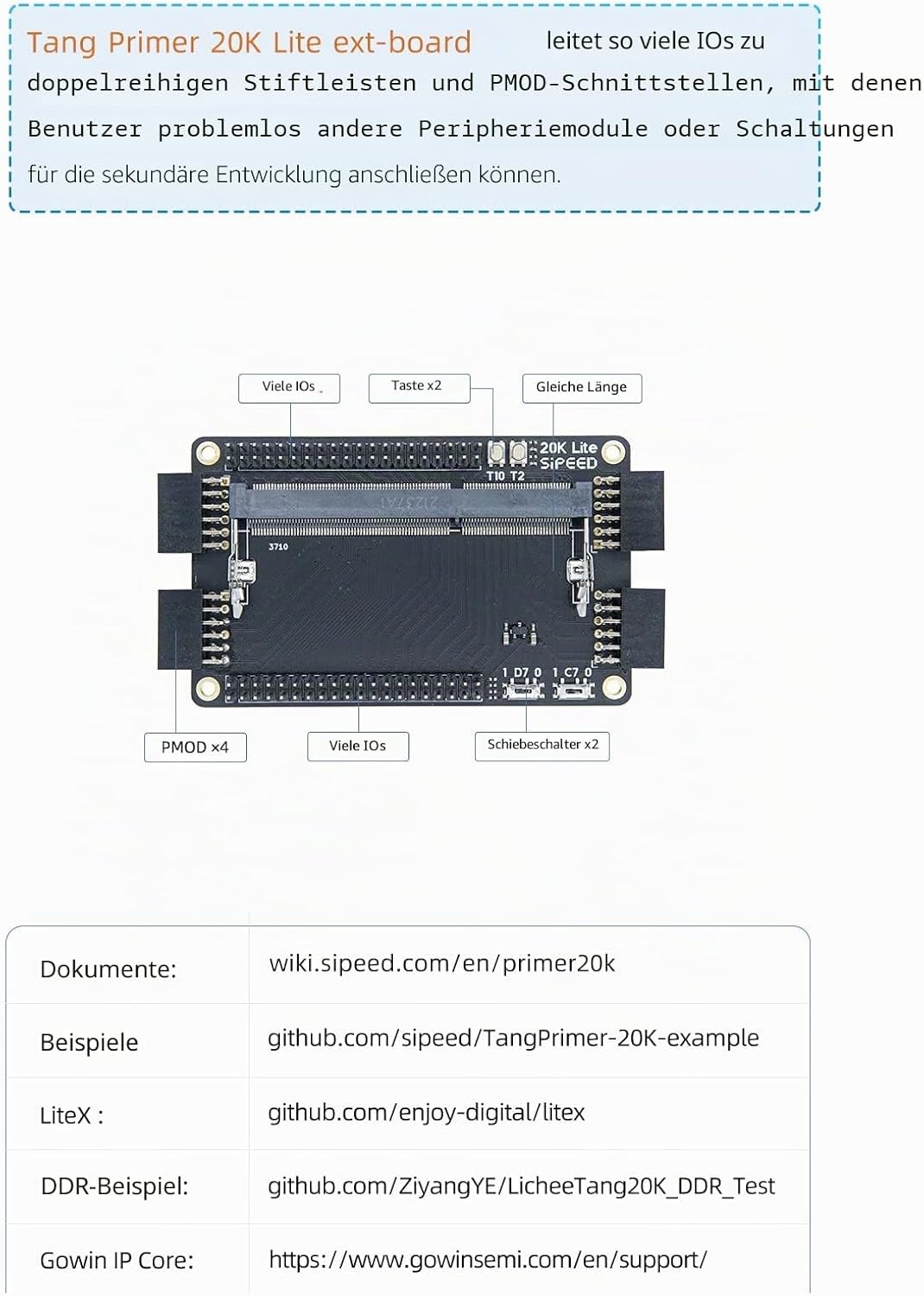 youyeetoo Sipeed Tang Primer 20K FPGA Development Board MCU, mit LUT4, PMOD Port *4, für RISC-V und