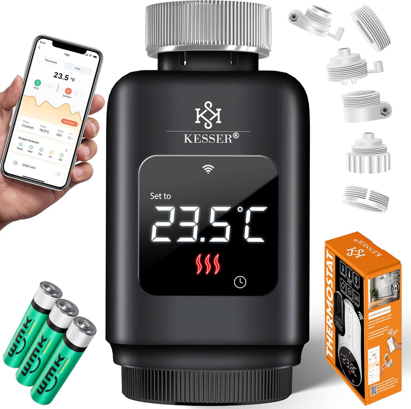 KESSER® Heizkörperthermostat 4er Set WiFi Heizungsregler | Heizungsthermostat WLAN mit Smart Home Ap