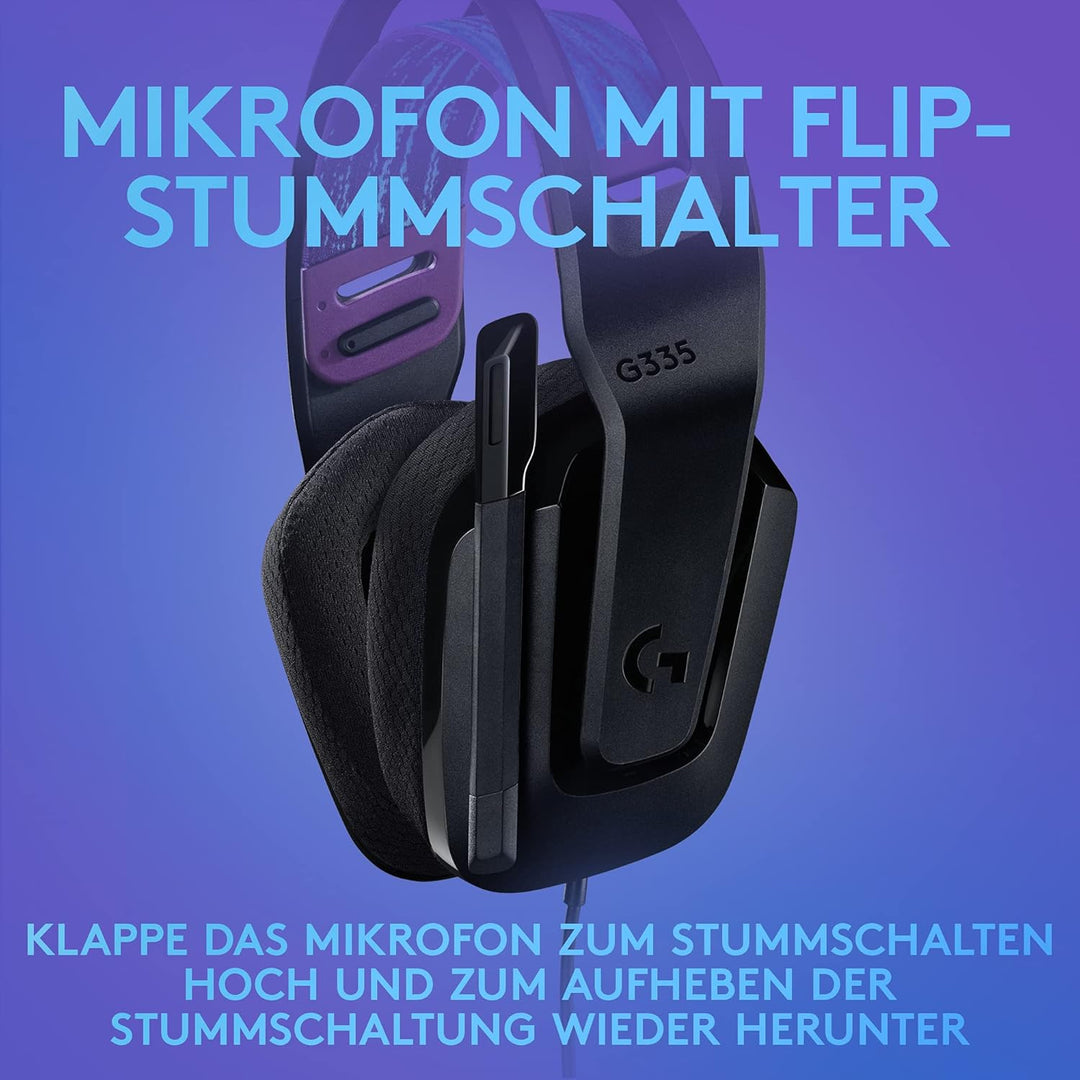 Logitech G335 Kabelgebundenes Gaming-Headset, Flip-to-Mute-Mikrofon, 3,5 mm Audioanschluss, Memory-S