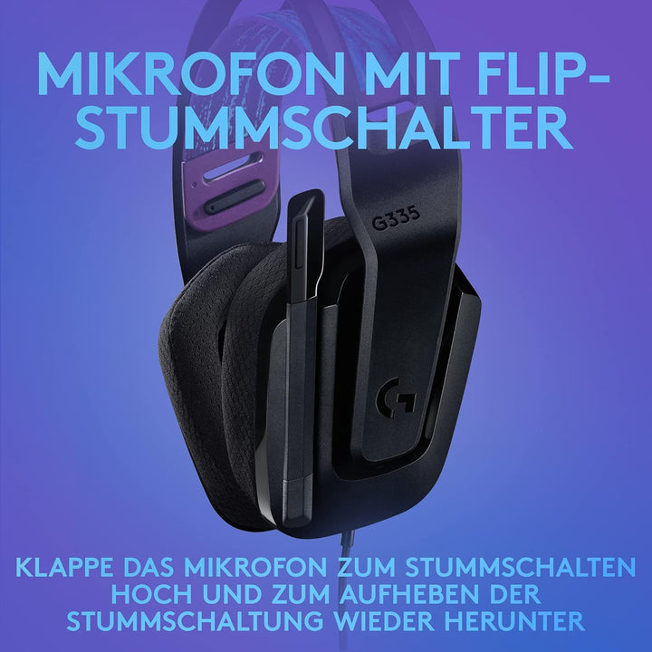 Logitech G335 Kabelgebundenes Gaming-Headset, Flip-to-Mute-Mikrofon, 3,5 mm Audioanschluss, Memory-S